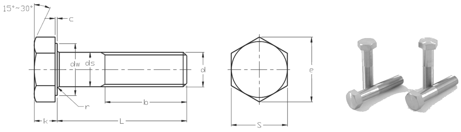 Hexagon head bolts with fine pitch thread Bu lông đầu lục giác với ren mũi nhọn