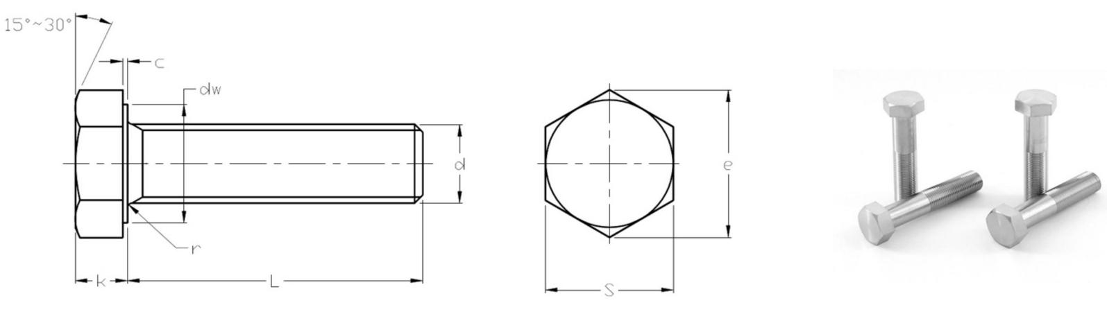 ISO8676 Chốt hình lục giác-Đường nét đầy đủ